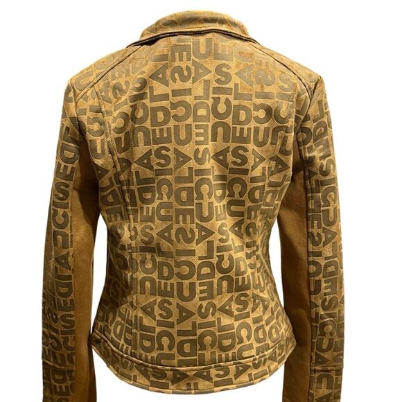 NWT Desigual Chaq_Lou Brown Logo Print Faux Suede Moto Jacket Size 40 (M) - Picture 2 of 16